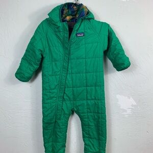 Patagonia Reversible Bunting 18M Fits 3T Green Plaid Hooded One-Piece Suit